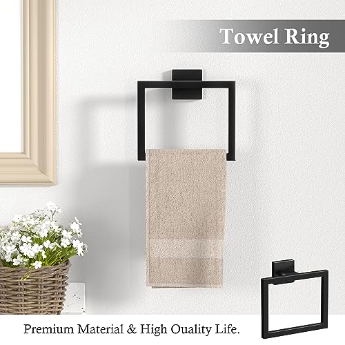 PNNWH Matte Black Bathroom Accessories Set 10 Pieces - Towel Bar & Holders, Towel Rings, Hooks