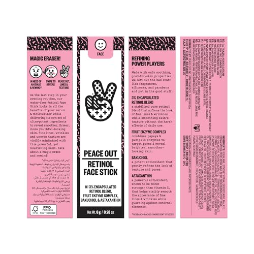 Peace Out Skincare Retinol Face Stick. Reduce Fine Lines, Wrinkles and Uneven Texture with 3% Encapsulated Retinol (.28 oz)