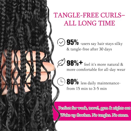 Haftaluv 14 Inch Boho Crochet Goddess Box Braids Hair - Pack of 8, 1B