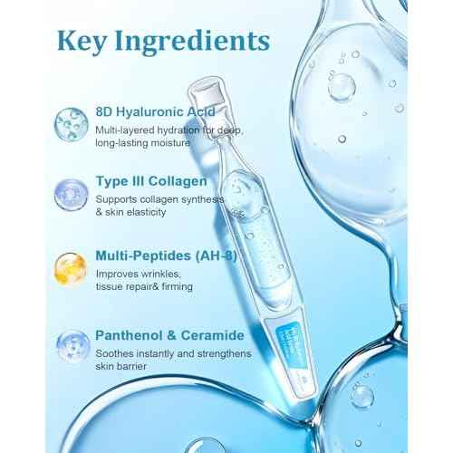 4% Hyaluronic Acid Serum for Face, 8D Hyaluronic Acid Ultra Hydrating Anti-Aging Serum with 20,000ppm Acetyl Hexapeptide-8, Korean Skincare Single-Use Ampoule for Dry & Sensitive Skin, 30pcs