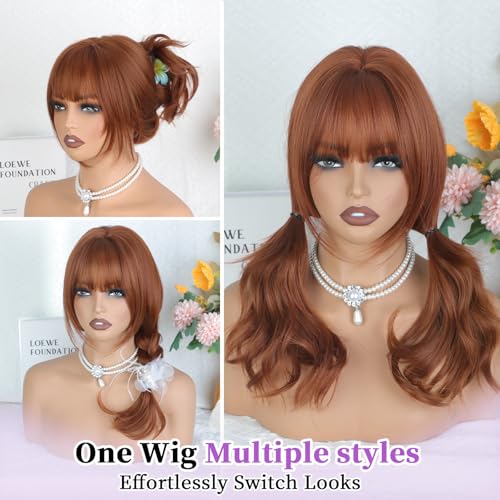 Ginger Layered Curly Wavy Wig with Bangs - Realistic Synthetic Hair for Women