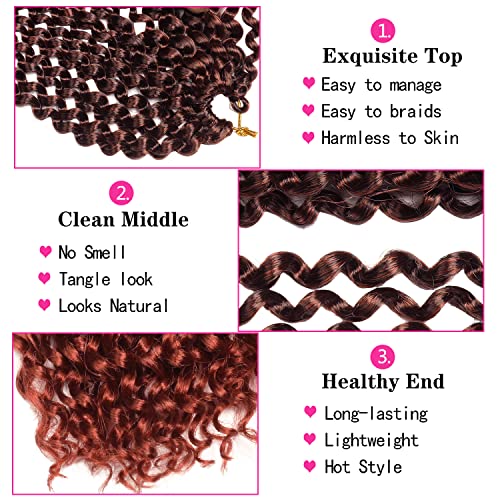 18 Inch Passion Twist Crochet Hair - Rust Red Water Wave Ombre, 7 Pack with Accessories