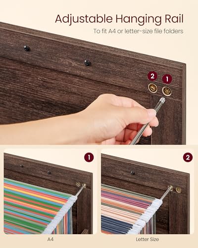 VASAGLE Maroon Brown 3-Drawer File Cabinet with Printer Stand, Fits A4 Letter