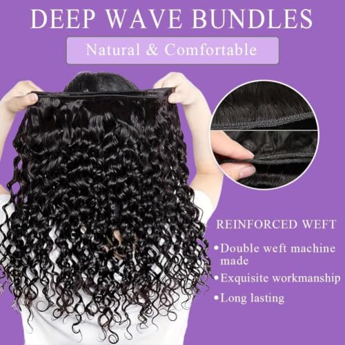 Deep Wave Human Hair Bundles 22 Inch Natural Black Curly Hair Extensions - Silky Soft & Tangle-Free