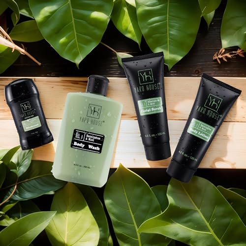 Men's Grooming Gift Set with Eucalyptus & Mint - 7-Piece Luxury Bath & Body Kit in Leather Toiletry Bag