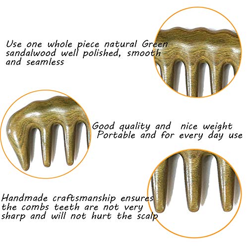 Green Sandalwood Wide Tooth Hair Comb for Thick Curly Hair - Massage & No Static - With Free Storage Pouch