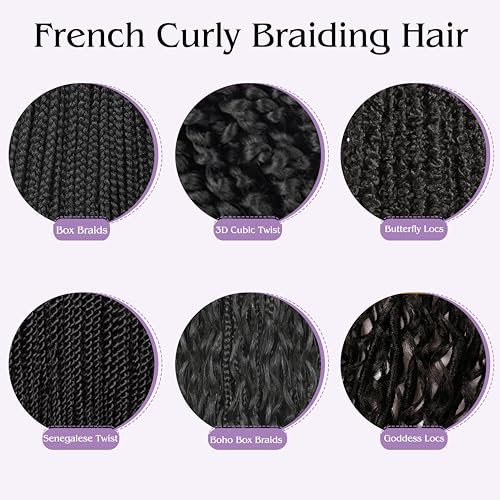French Curl Braiding Hair Extensions 20 Inch Pre-Stretched Soft Wavy 8 Packs - 1B#