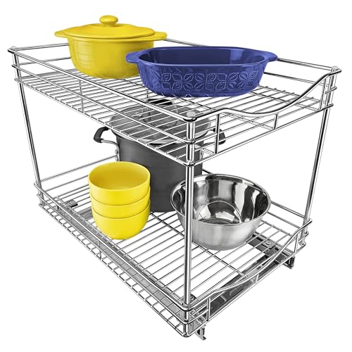 Pull Out Cabinet Organizer 2-Tier Slide Drawer 14W x 21D Kitchen Storage
