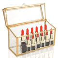 Glass Lipstick Organizer with Lid, 24 Slots Vintage Makeup Storage Box
