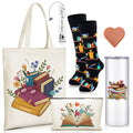 Qinyoung 6 Pcs Book Lover Gifts for Women Readers Canvas Bag Back to School Reusable Canvas Bag Tumbler Bookmark for Women Reading Librarian Bookworm Kitchen Library Club Bookish Gifts