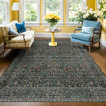 Dark Green & Black Floral Indoor Rug 5x7 Vintage Boho Non-Slip Washable Mat