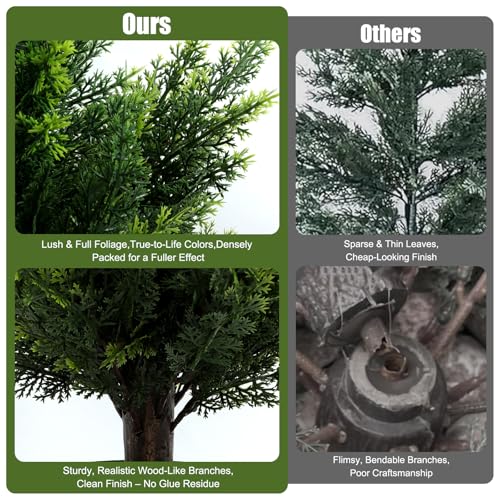 Artificial Cedar Topiary Trees 5ft Set of 2 - Outdoor Greenery with Ground Spikes