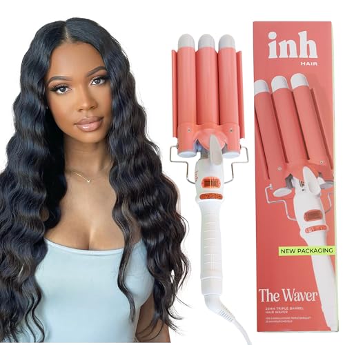 INH Ceramic 3-Barrel Hair Waver for Beach Waves, Hair Styling Curling Iron