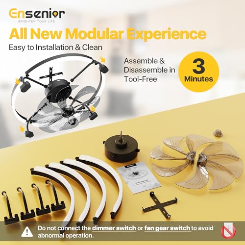Ensenior 24 Inch Black Flush Mount Ceiling Fan with Lights & APP Control