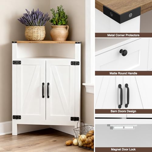 M METERXITY Bathroom Corner Cabinet with Barn Doors, Adjustable Shelf - Farmhouse Rustic Style, Waterproof MDF Storage Organizer