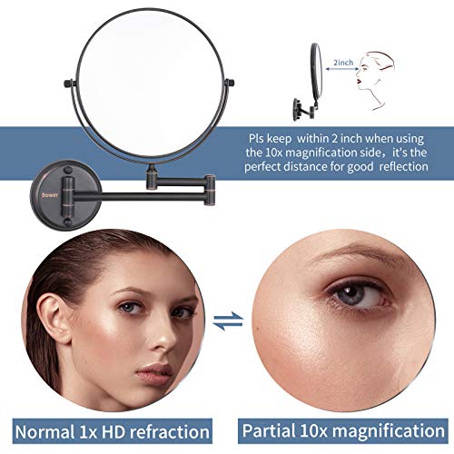 DOWRY 10x Magnifying Wall Mounted Makeup Mirror with 8 Inch Double-Sided Swivel, Oil Rubbed Bronze, 12 Inch Extension - Orb Variation