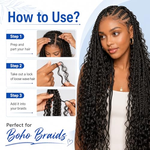 Human Braiding Hair - Deep Wave Bulk 18 Inch 110g Natural #1B - Boho Braid Extensions