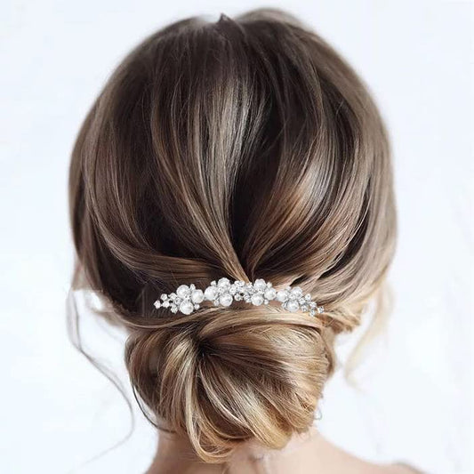 Brishow Pearl Rhinestone Hair Comb Silver Wedding Hair Clip Bridal Hair Accessories for Women and Girls