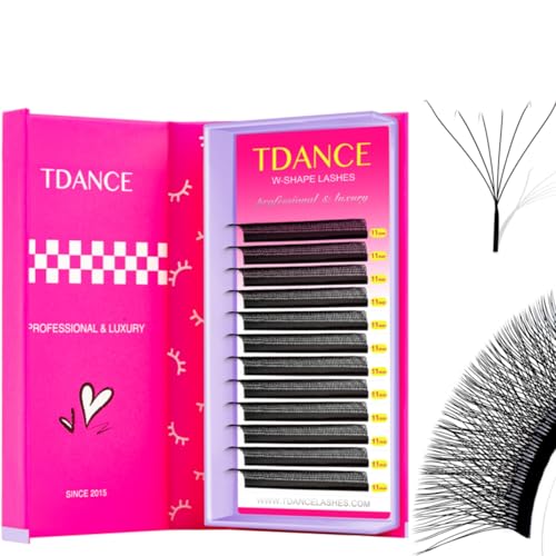 TDANCE YY Lash Extensions Premade Volume Eyelash Fans YY Lashes Matte Black W Lashes Extensions(W-6D-0.07-L,8-15 mm)