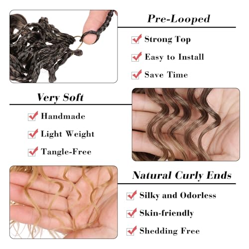 Leeven Gogo Curl Crochet Hair 18 Inch 8 Packs - Ombre Brown to Honey Blonde, Short Water Wave Synthetic Hair with Variation #1B/30/27