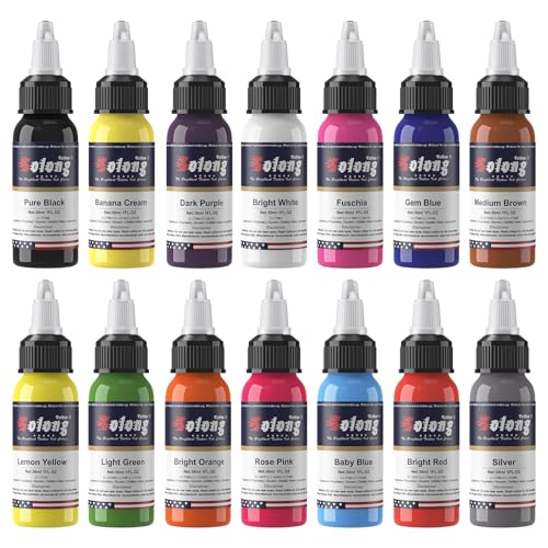 14PCS Tattoo Ink Color Set - Solong 1oz (30ml) Pigment Kit for Professional Tattooing