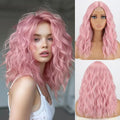 Pink Wavy Costume Wig for Women - 18-Inch Synthetic Hair, Halloween & Party Use - Pink