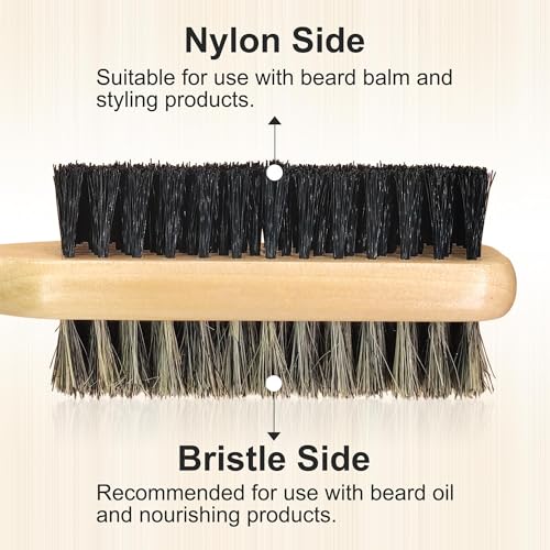 Premium Dual-Sided Beard Brush for Men with Bristle and Nylon Bristles, Professional Grooming Tool for Softening and Styling with Beard Oil, Balm, Wax, Must-Have for Beard Care Kit