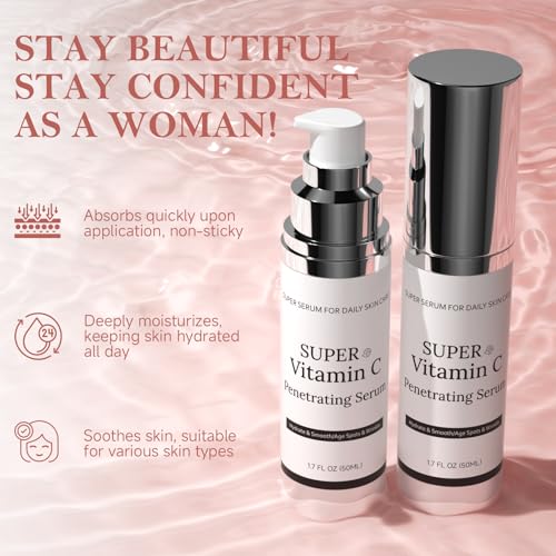 Super Vitamin C Serum for Women Over 70, Vitamin C Serum for Face, All-In-One Hydrating, with Hyaluronic Acid Vitamin E Smooths Fine Lines for Neck Face, 50ML, 3 Packs