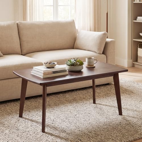 Solid Wood Coffee Table 34.5 x 21 Inches Mid-Century Modern Center Table with Storage