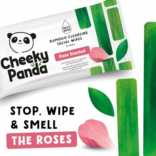 The Cheeky Panda Rose Scented Face Cleansing Wipes 25 Pack of 24 | Biodegradable & Flushable Makeup Remover