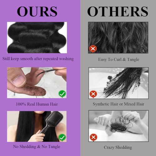 UDesire 18 Inch Natural Black Body Wave Human Hair Bundles - Unprocessed Brazilian Virgin Hair - #1B