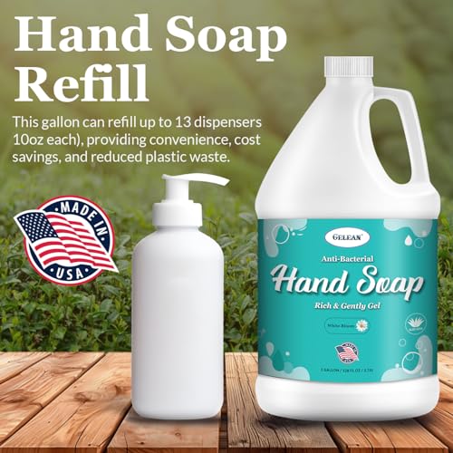 Antibacterial Liquid Gel Hand Soap - pH Balanced - Aloe Vera - White Tea Scent - Rich & Creamy Gently on Skin -Made in USA - Bulk liquid Refill Jug, 128 oz 1 gallon