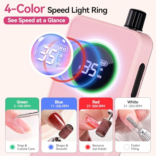 Makartt Pink Cordless Nail Drill for Beginners, Rechargeable E-File with 6 Bits