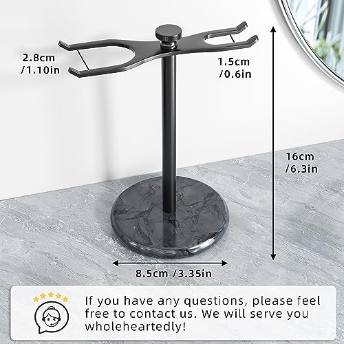 pickpiff Safety Razor Stand with Brush Holder, Marble Base with Black Metal Holder Heavy Duty, Extra Wide Openings, Fits Most Brushes and All Kinds Of Razors