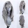 Silver Grey Lace Front Wigs for Women Long Natural Wave Heat-Resistant Synthetic Hair - COCOFANS Variation: Silver Grey_SW