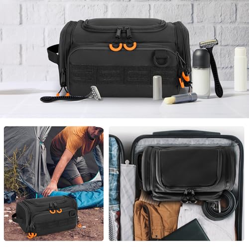 Prokva Black Tactical Toiletry Bag for Men, Hanging Travel Dopp Kit
