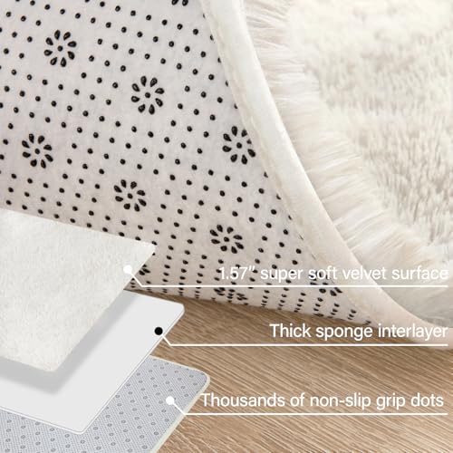 Large Ivory Shaggy Rug 9x12 Feet Modern Plush Furry Floor Carpet for Living Room Bedroom