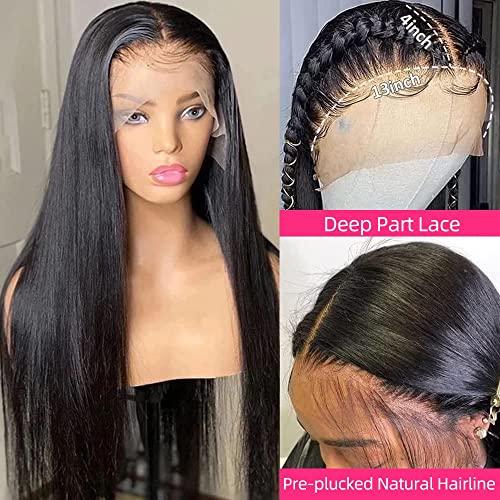 30 Inch Human Hair Lace Front Wig - Straight 13x4 HD Transparent Frontal, Pre Plucked with Baby Hair, 200 Density