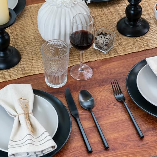 Black Hexagon Forged Silverware Set for 4 - 20-Piece Stainless Steel Flatware