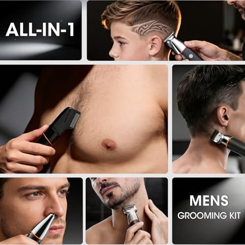Suttik Men's 5-in-1 Body Grooming Trimmer Kit with V-Shaped & Waterproof Design - Black