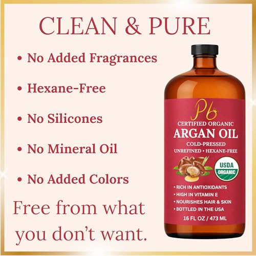 Argan Oil for Hair, Skin & Nails - 16oz Organic Moroccan Oil - Pomberries