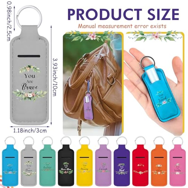 Ctosree 40 Pcs Lipstick Holder Keychain Gifts Bulk Inspirational Theme Thank You Lip Balm Holder with Portable Clip on Lip Gloss Sleeve Pouch Pocket for Employee(Multicolor)