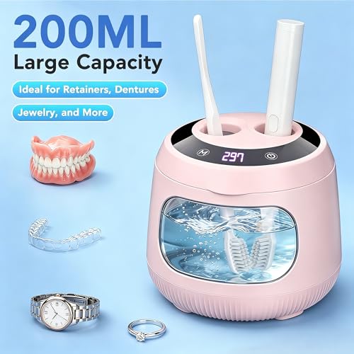Pink Ultrasonic Retainer Cleaner Machine with UV-C & 4 Modes - 48kHz