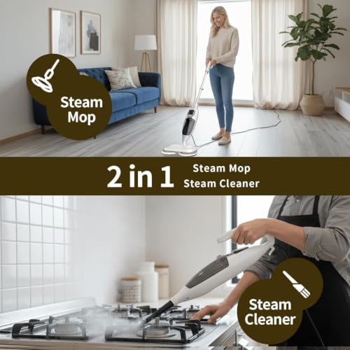 White PUREBEAR 300°F Steam & Scrub Mop with 13 Accessories - Lightweight & Multi-Surface Cleaning