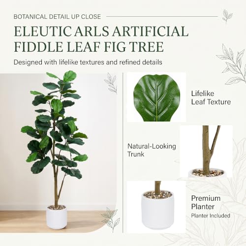 TXABL White 6FT Artificial Fiddle Leaf Fig Tree with Pot & Pebbles for Indoor Decor