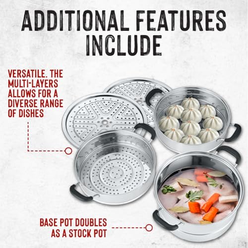 Concord 3-Tier Stainless Steel Steamer Set 32 cm - Multi-Use Kitchen Cooker