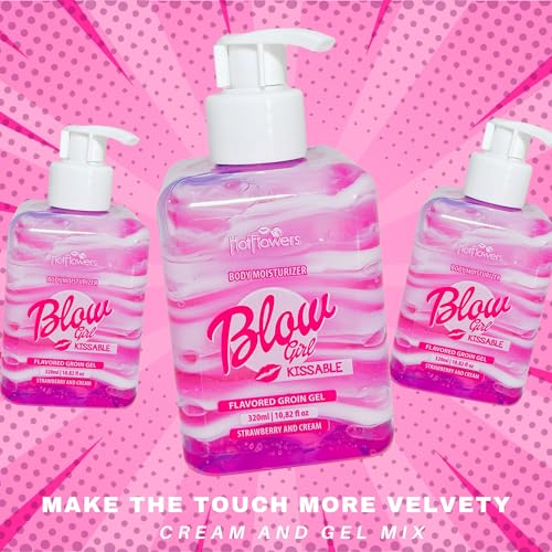 HOT FLOWERS Blow Girl Lickable Moisturizing Lotion ? Strawberry & Cream Flavored Body Moisturizer ? Softens & Hydrates Skin ? 320ml (10.82 fl oz)