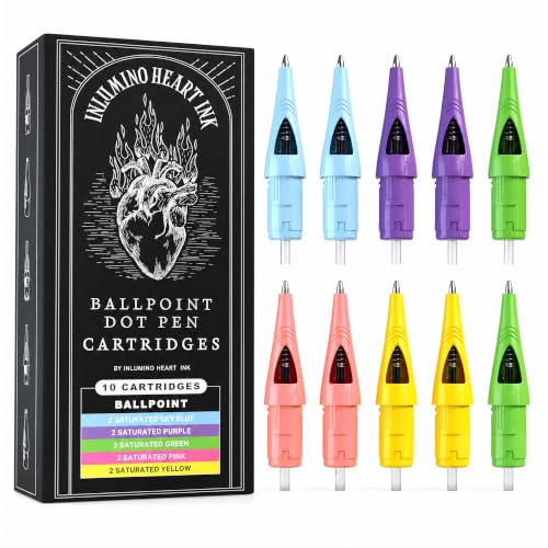 Multicolor Heart Ink Ink Ballpoint Tattoo Cartridges 10-Pack for Practice