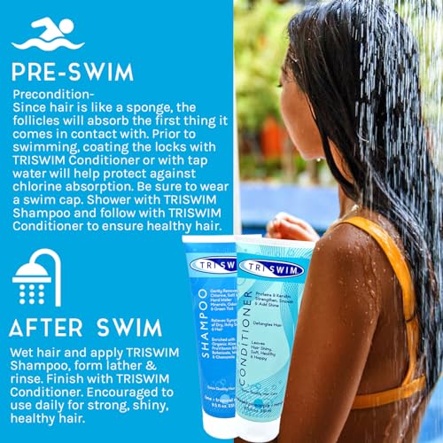 TRISWIM Chlorine Shampoo and Conditioner Set | Swim Shampoo and Conditioner for Swimmers, 8.5 fl oz Each | Paraben-Free with Aloe Vera & Keratin Removes Chlorine & Restores Damaged Hair