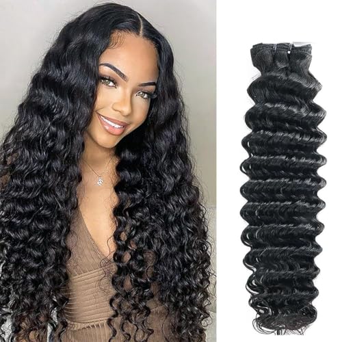 Deep Wave Human Hair Bundles - 20 Inch Natural Black, Unprocessed Brazilian Virgin Hair